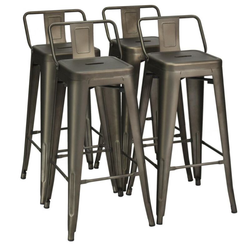 Hivvago 30 Inch Set of 4 Metal Counter Height Barstools with Low Back and Rubber Feet