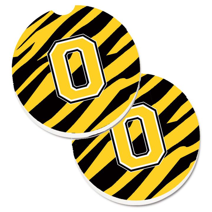 Caroline's Treasures Monogram Initial O Tiger Stripe - black Gold Set of 2 Cup Holder Car Coasters CJ1026-OCARC, 2.56, Multicolor