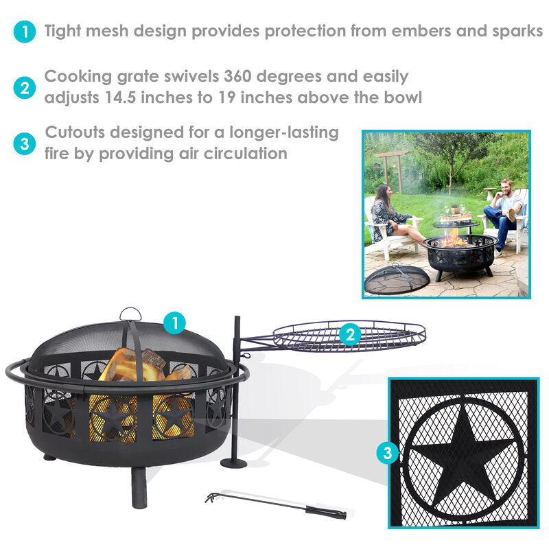 Sunnydaze 30 in All Star Steel Fire Pit with Cooking Grate and Spark Screen