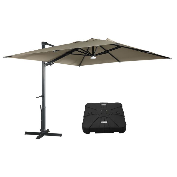 MONDAWE 10 ft. Square Outdoor Cantilever Umbrella Aluminum Frame Tilting Parasol with Detachable Bluetooth LED Light Panel and Weighted Based MONDAWE 10 ft. Square Outdoor Cantilever Umbrella Aluminum Frame Tilting Parasol with Detachable Bluetooth LED Light Panel and Weighted Based