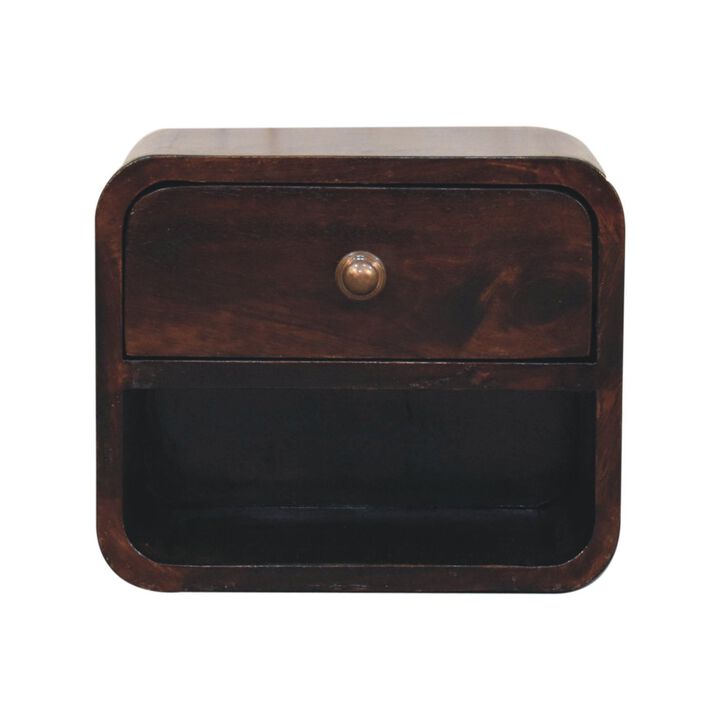 Artisan Furniture Solid Wood Mini Curved California Walnut Wall Mounted Bedside with Open Slot