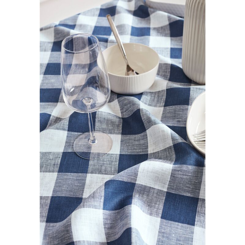 Solino Home 100% Pure Linen Table Throw 52 x 52 Inch | Buffalo Check