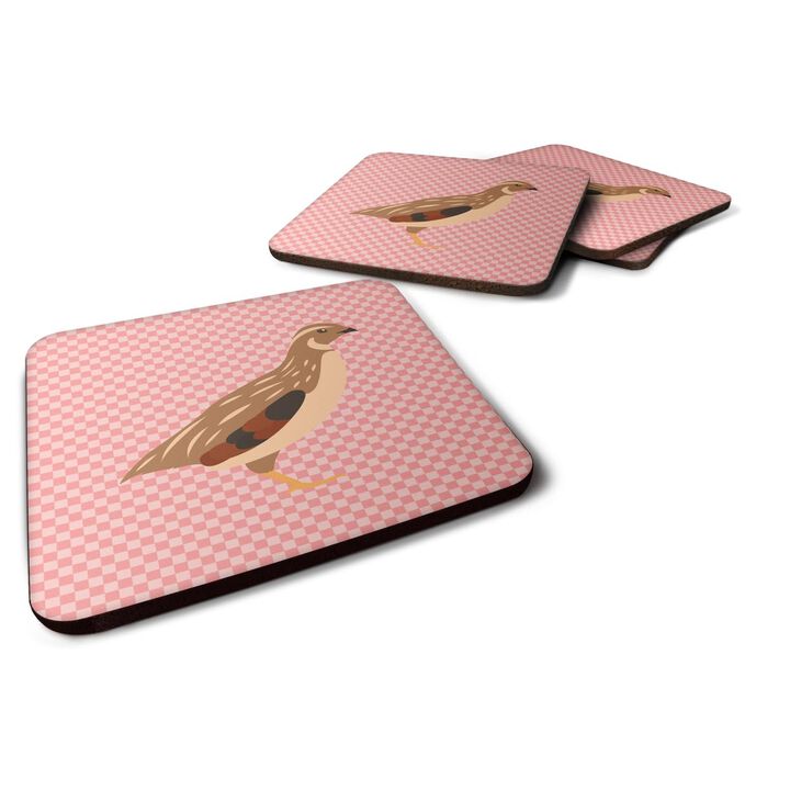 Caroline's Treasures Golden Phoenix Quail Pink Check Decorative coasters, 3.5, Multicolor
