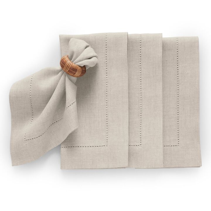 Solino Home 100% Pure Linen Cloth Napkins 20 X 20 Inch Set of 4 | Medium Weight Hemstitch Dinner Napkins
