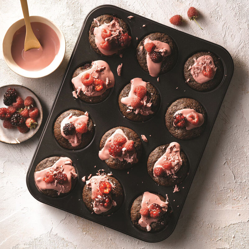 Baker's Secret 12 Cup Muffin Pan, Cupcake Pan, Non-stick coating 2x Layers, Heavy Gauge Carbon Steel, Dark Gray Advanced Collection