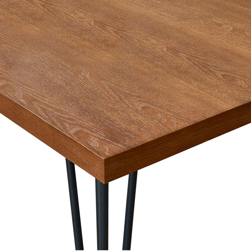 63 Inch Dining Table, Brown Rectangular Elm Veneer Top, Metal Black Legs - Benzara