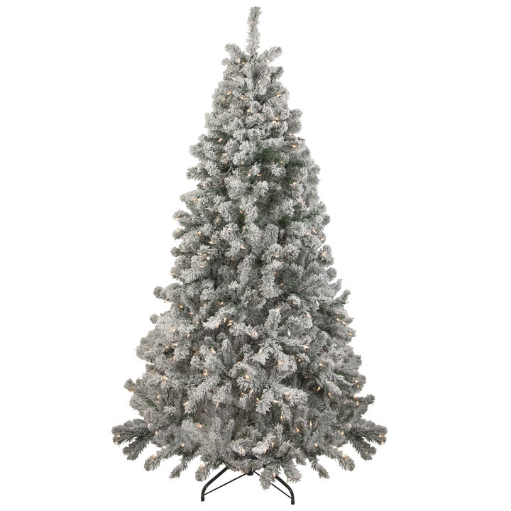 6.5' Pre-Lit Flocked Madison Pine Medium Artificial Christmas Tree  Clear Lights