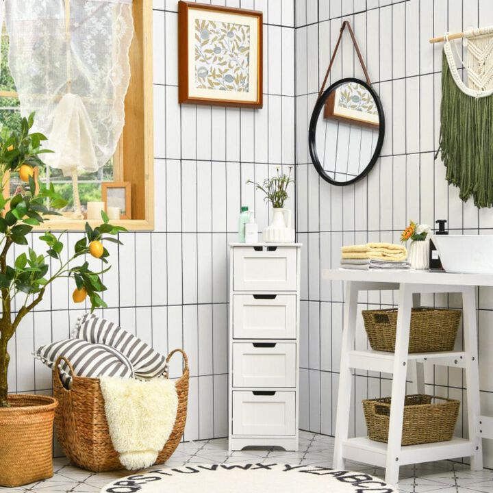 Hivvago Free-Standing Side Storage Organizer with 4 Drawers-White