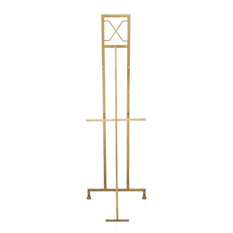 57 Inch Easel Stand, Gold Iron Frame, Free Standing for an Artists Touch - Benzara