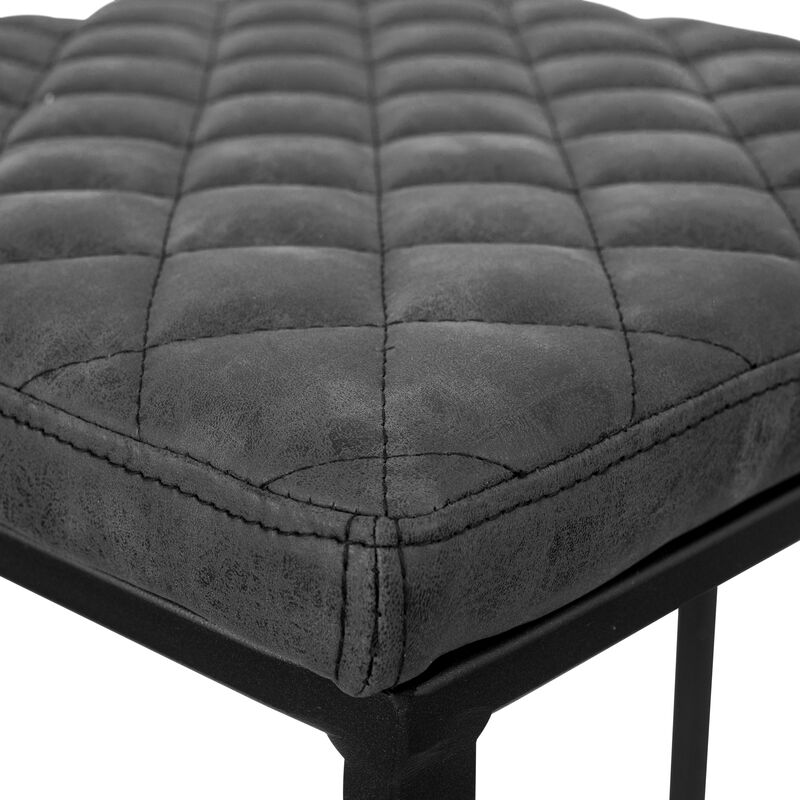 LeisureMod Bar Stool Upholstered in Leather with Diamond-Shaped Stitch Design and Powder-Coated Metal Sled Base for Modern Home, Kitchen, Bars Quincy Collection