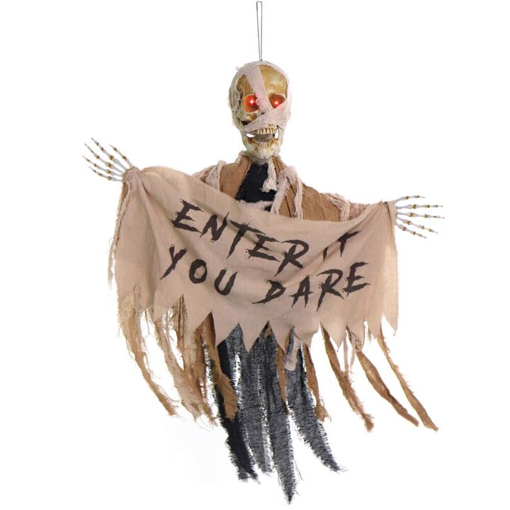 Haunted Hill Farm Animated Hanging Skeleton Mummy w/banner
