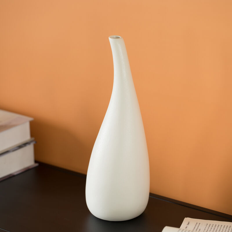 13-inch Large White Ceramic Water Drop Vase - Modern Teardrop Shape for Home Decor - Perfect for Floating Shelves TV Stands Desks Bookshelves Side Tables Countertops and Contemporary Spaces
