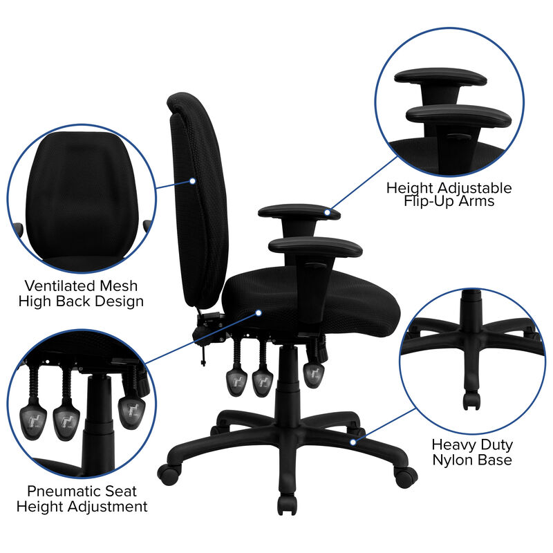 Rochelle High Back Fabric Multifunction Ergonomic Executive Swivel Office Chair with Adjustable Arms