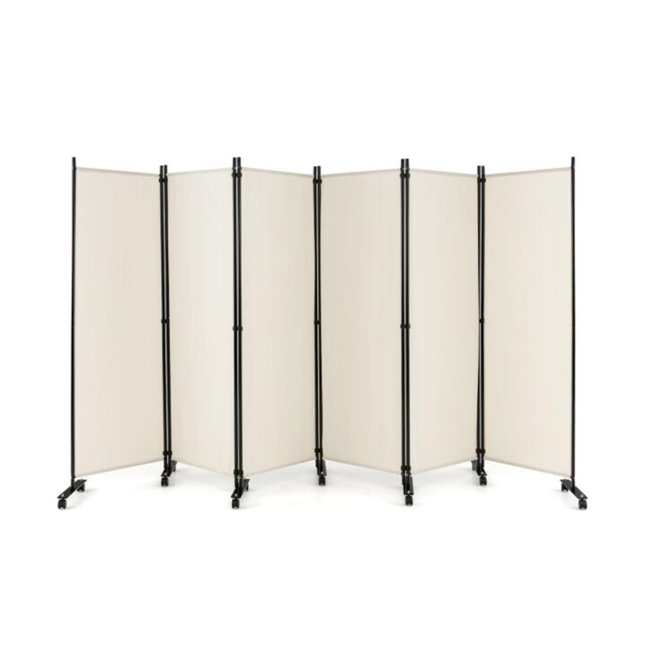 Hivvago 6 Panel 5.7 Feet Tall Rolling Room Divider on Wheels