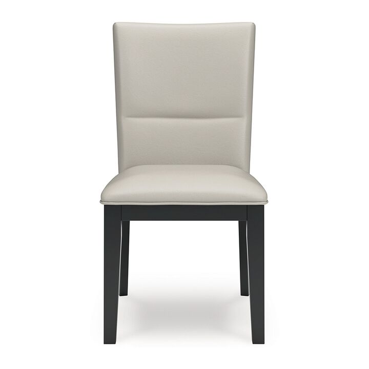 Inari Dining Side Chair Set of 2, Black Legs, Light Gray Faux Leather - Benzara