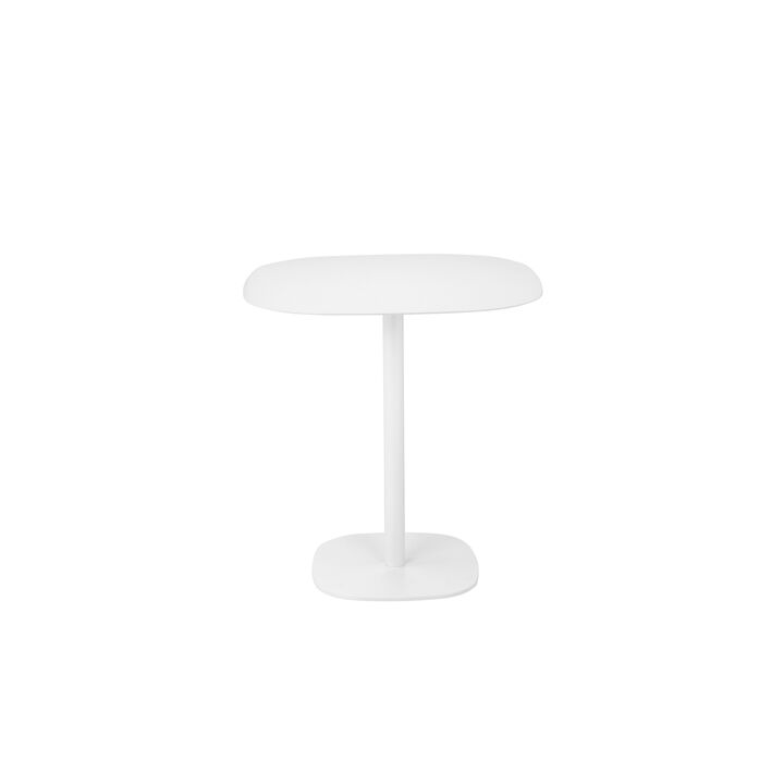 Liki 28 Inch Bistro Dining Table, Round Top and Base, Modern White Metal - Benzara