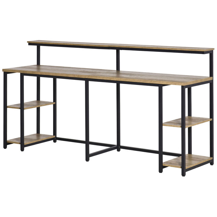 HOMCOM 78.75 Inches Double Computer Desk for Two Person, Extra Long Home Office Desk with Monitor Shelf and CPU Stand, Brown