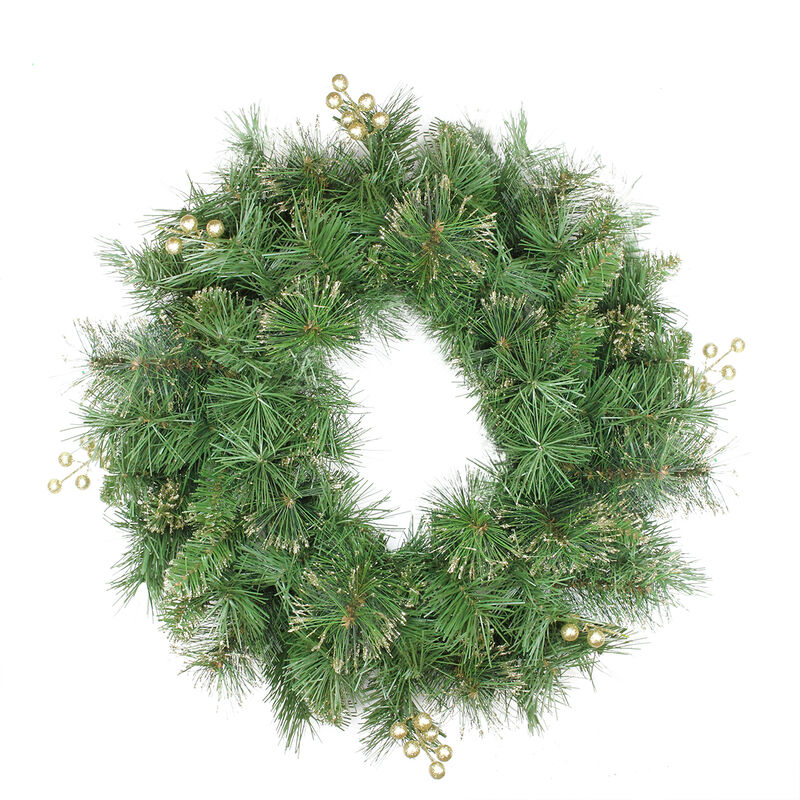 Mixed Pine and Glittered Berry Artificial Christmas Wreath - 24-Inch  Unlit