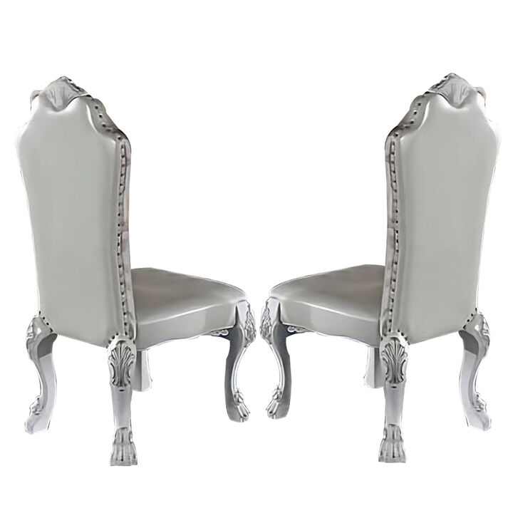 Ally 25 Inch Side Chair Set of 2, Curved Top, Carved Scrolled Motifs, White - Benzara