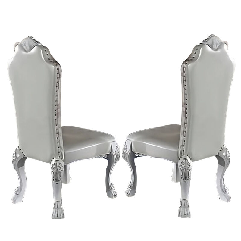 Ally 25 Inch Side Chair Set of 2, Curved Top, Carved Scrolled Motifs, White - Benzara