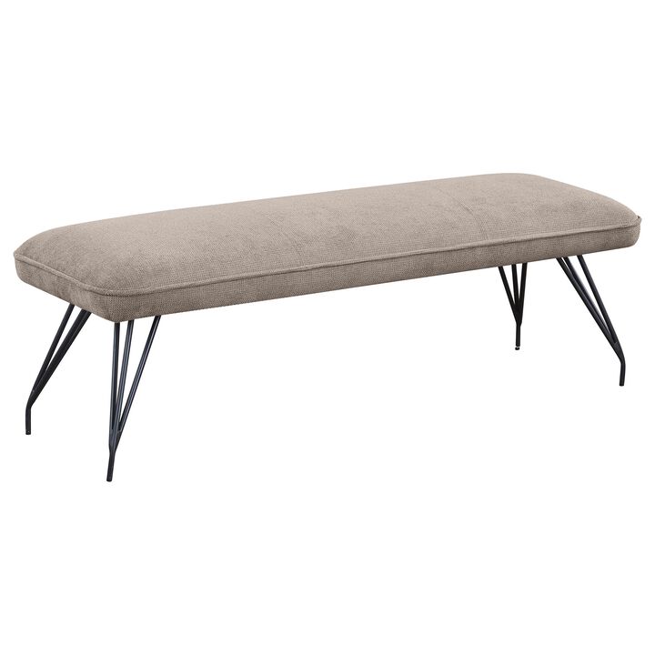Donne Dining Bench, Taupe Brown and Foam Cushion, Metal Legs, 58 Inch - Benzara