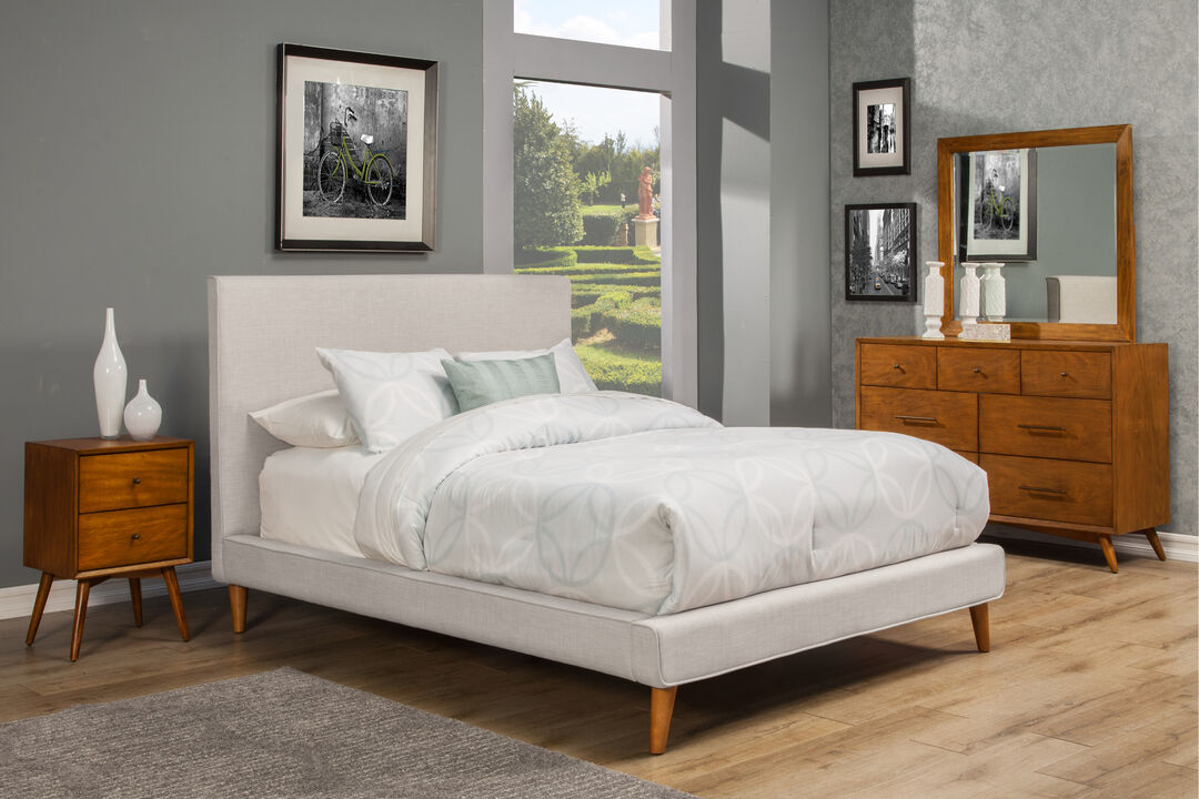 Britney Queen Upholstered Platform Bed, Light Grey Linen