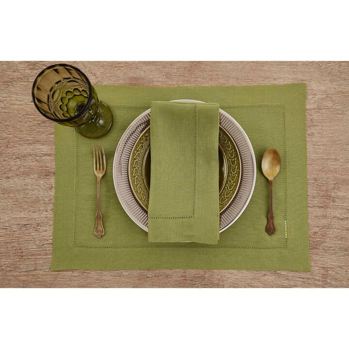 Solino Home 100% Pure Linen Placemats Set of 4 - 14 x 19 Inch | Classic Hemstitch