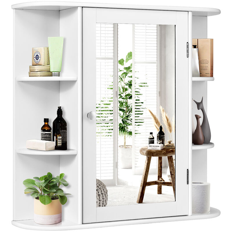 Costway Multipurpose Mount Wall Surface Bathroom Storage Cabinet Mirror Gray