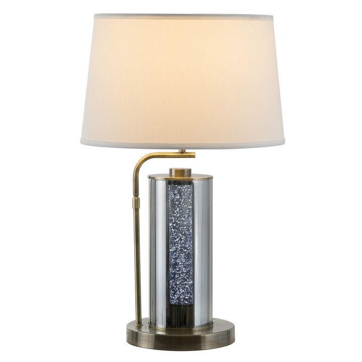 29 Inch Table Lamp with LED Night Light Stand, Glass, Antique Brass-Benzara