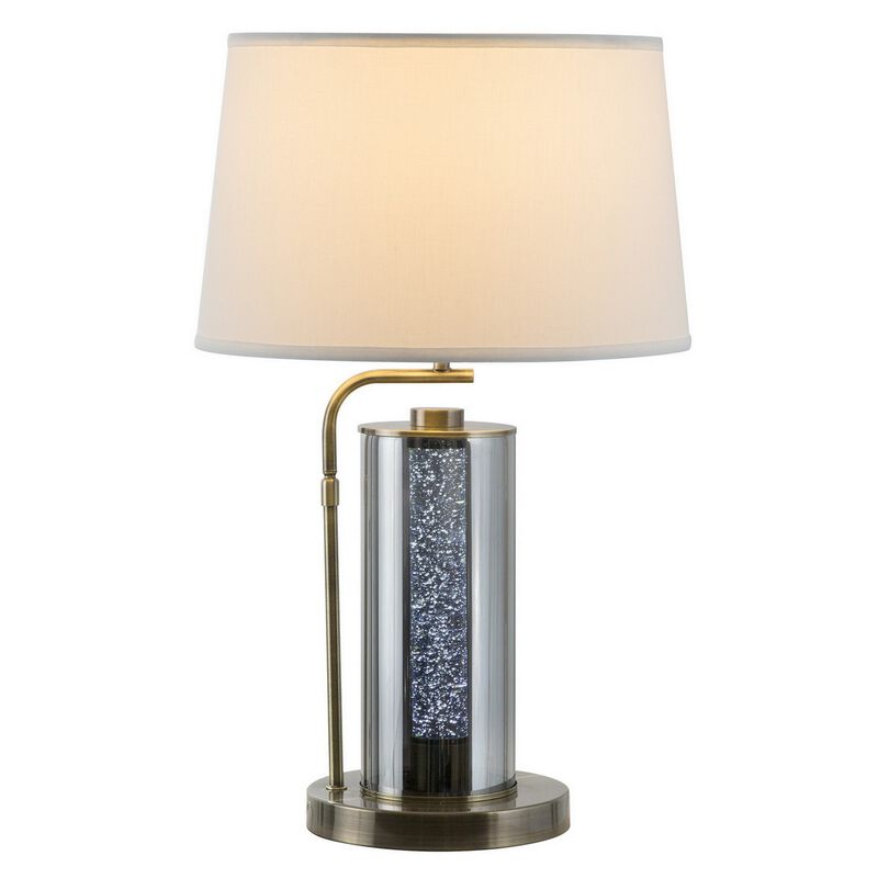 29 Inch Table Lamp with LED Night Light Stand, Glass, Antique Brass-Benzara