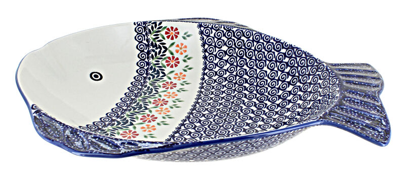 Blue Rose Polish Pottery Garden Bouquet Large Fish Platter