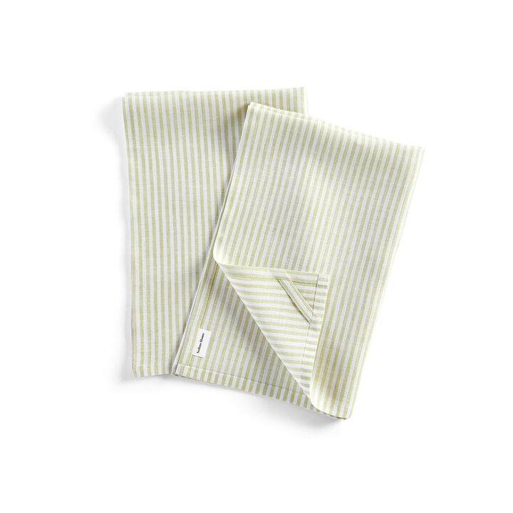 Solino Home 100% Pure Linen Kitchen Towels Set of 2 - 17 x 26 Inch | Narrow Stripe