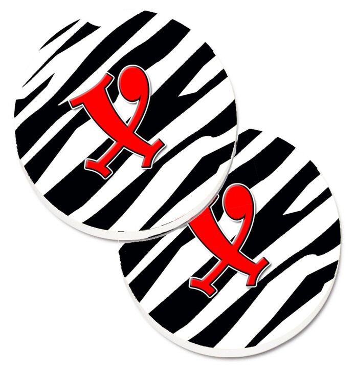 Caroline's Treasures Monogram Initial x Zebra Red Set of 2 Cup Holder Car Coasters CJ1024-XCARC, 2.56, Multicolor