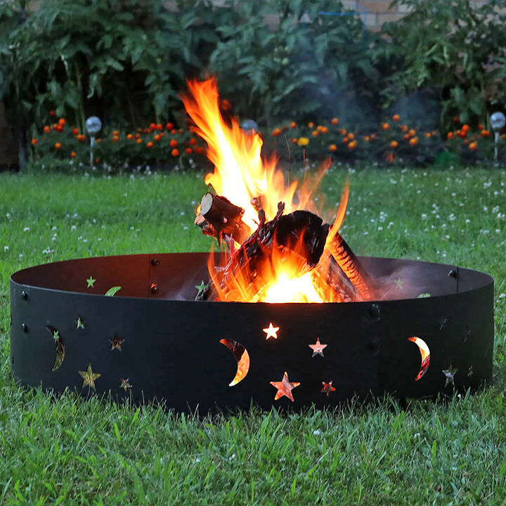 Sunnydaze 36 in Steel Die-Cut Stars and Moons Wood Burning Fire Pit Ring