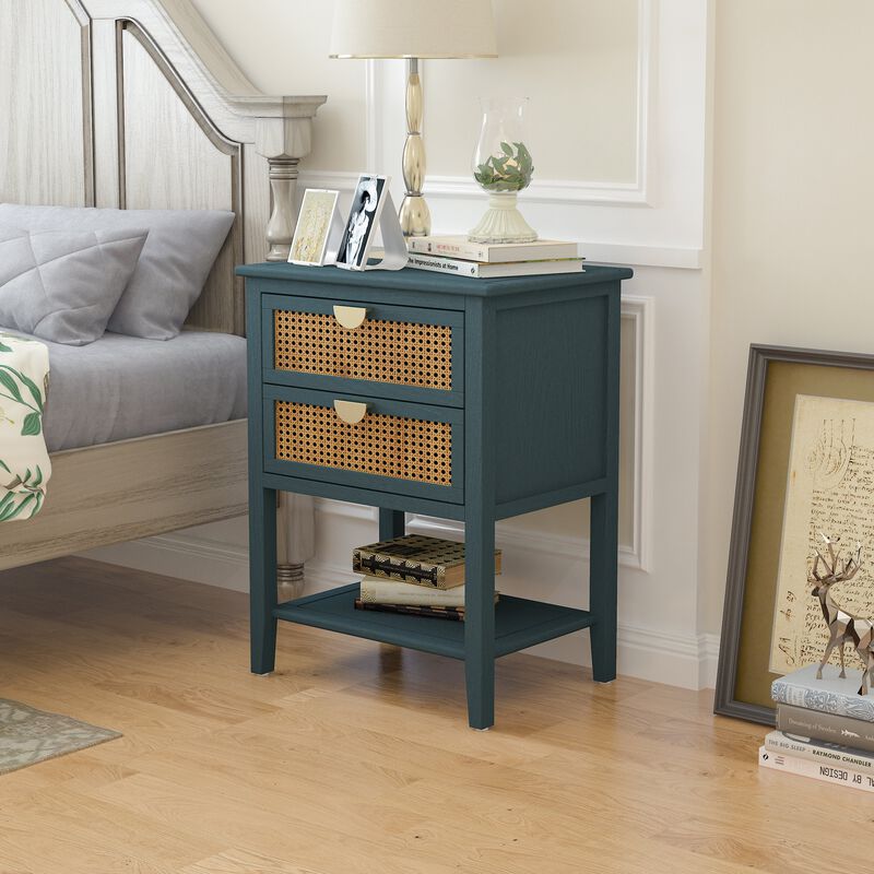 MONDAWE Nightstands with 2 Drawers, Rattan Night Stand Bedside Table End Table Standing Storage Cabinet for Entryway, Living Room, Bedroom