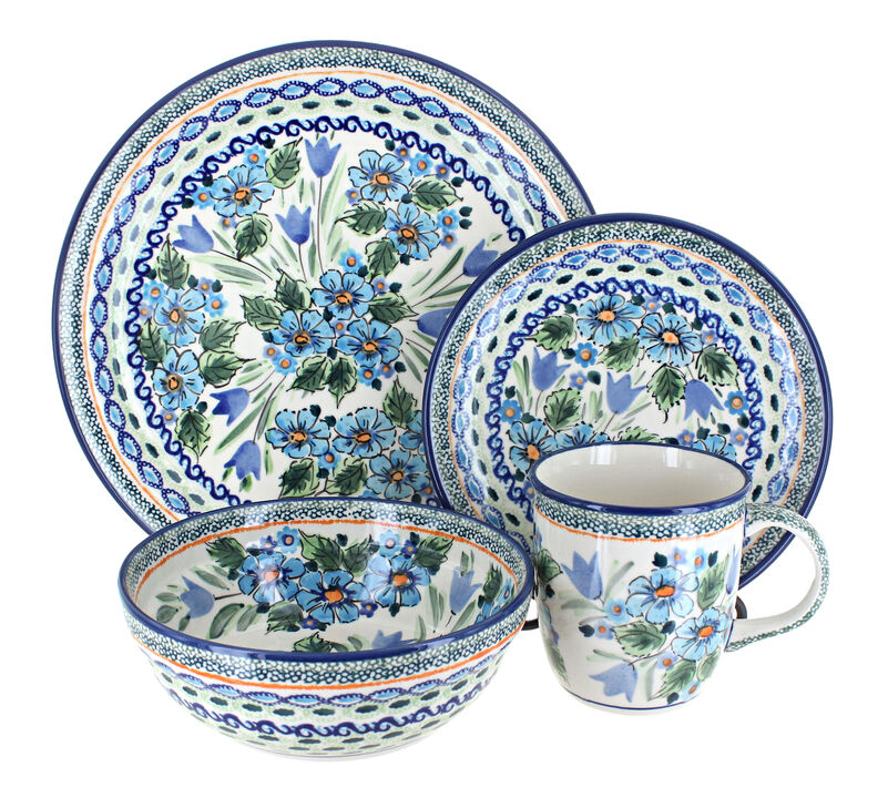 Blue Rose Polish Pottery Zoe 16 Piece Dinnerware Set