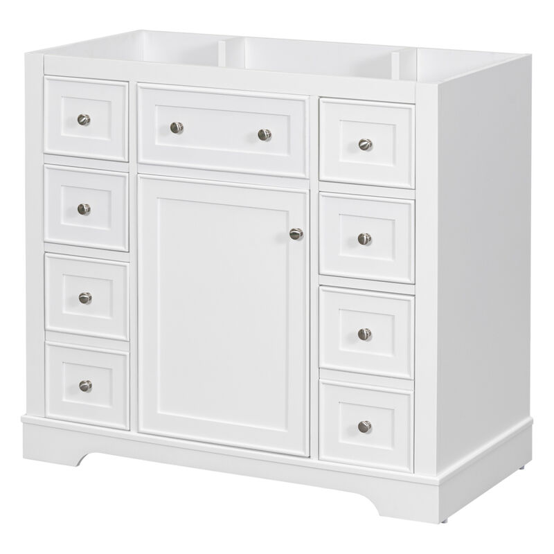 36" Bathroom Vanity Without Sink, Cabinet Base Only, One Cabinet And Six Drawers