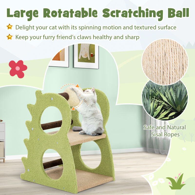 2-Tier Modern Cat Tree for Indoor Cats with Rotatable Sisal Ball & Cozy Perch