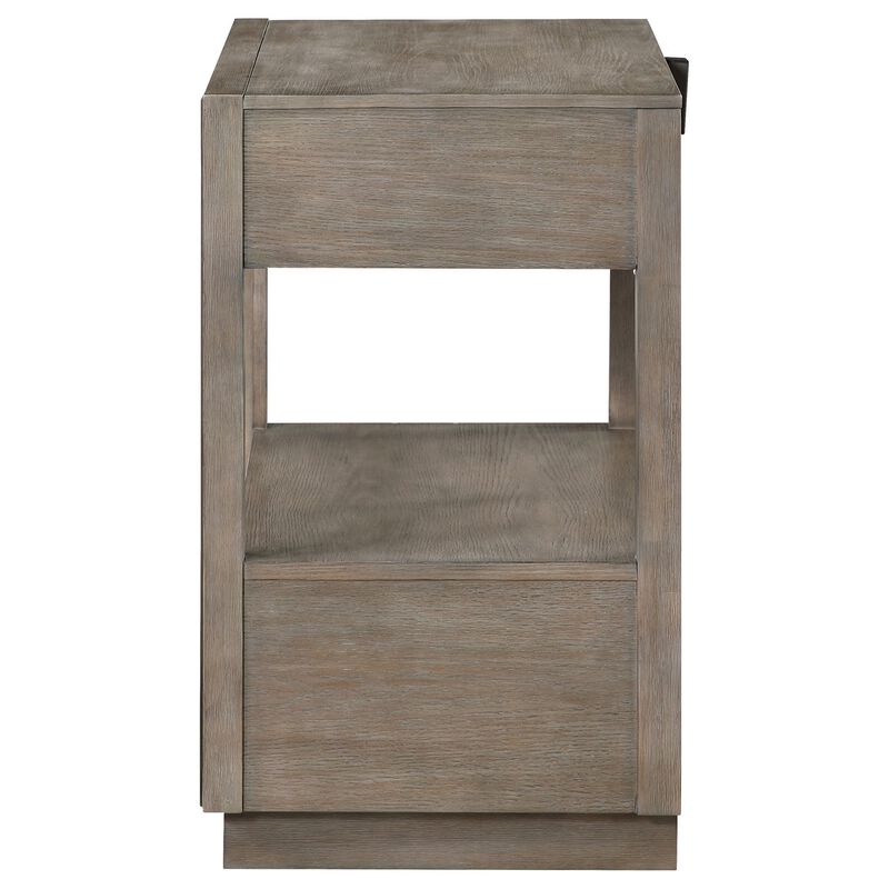 Lyni Nightstand, 2 Storage Drawers, Open Shelf, Washed Oak Brown - Benzara