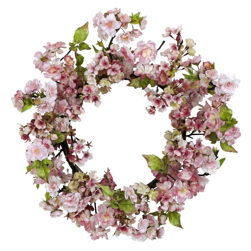 Nearly Natural 24-in Cherry Blossom Wreath