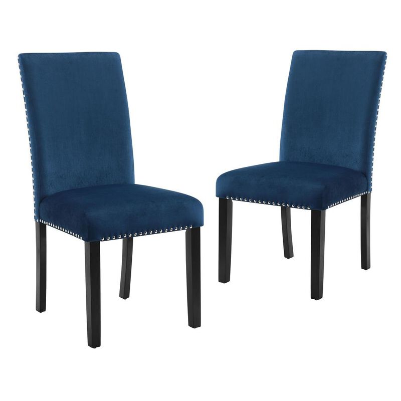 New Classic Furniture Furniture 37.75 Velvet & Wood Dining Chair in Blue (Set of 2)