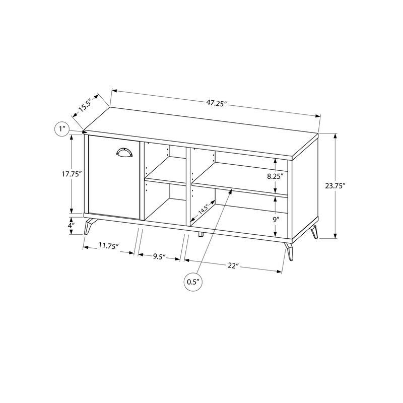 Monarch Specialties I 2840 Tv Stand, 48 Inch, Console, Media Entertainment Center, Storage Cabinet, Living Room, Bedroom, Laminate, Metal, Grey, White, Contemporary, Modern
