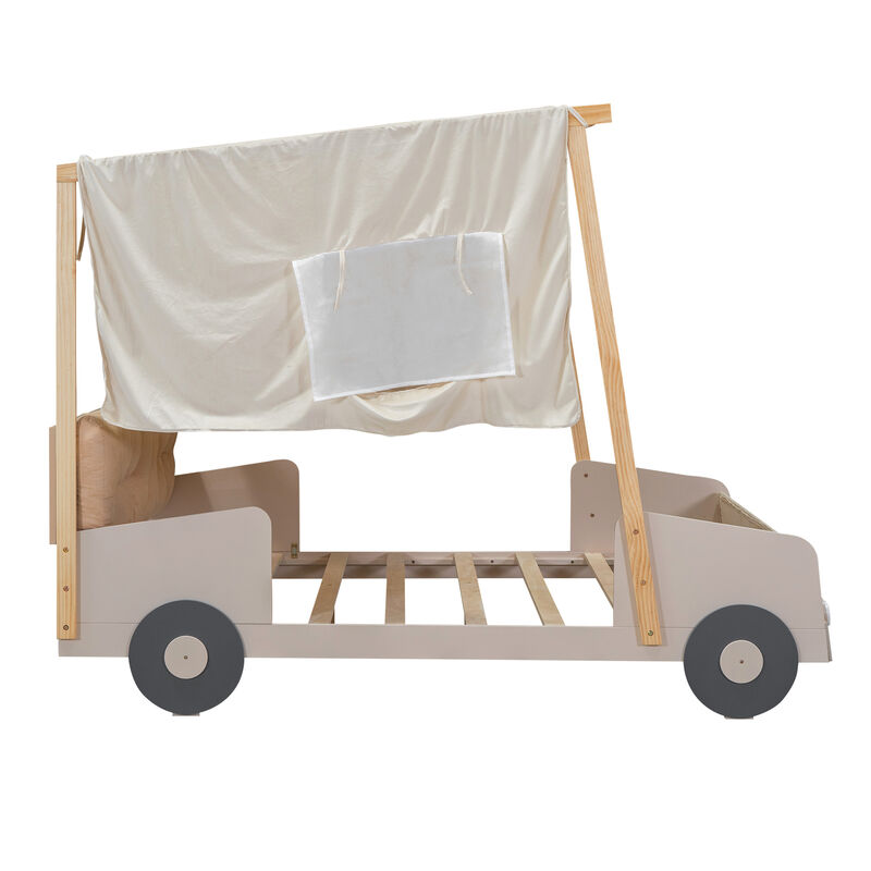 Merax Car Bed with Pillow, Ceiling Cloth and LED