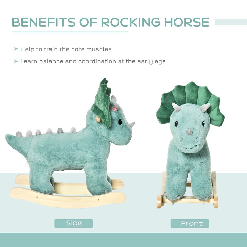 Green Dino Rocker: Triceratops Plush Rocking Horse for Toddlers 3-6 Years