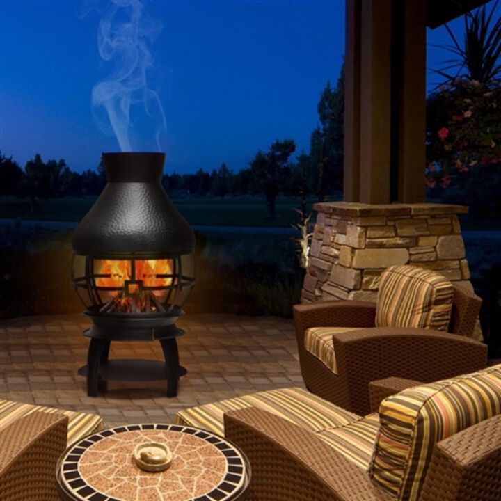 Hivvago Black Rustic Iron Wood Burning Chiminea Fire Pit