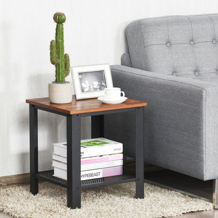Hivvago Industrial End Table 2-Tier Side Table-Black