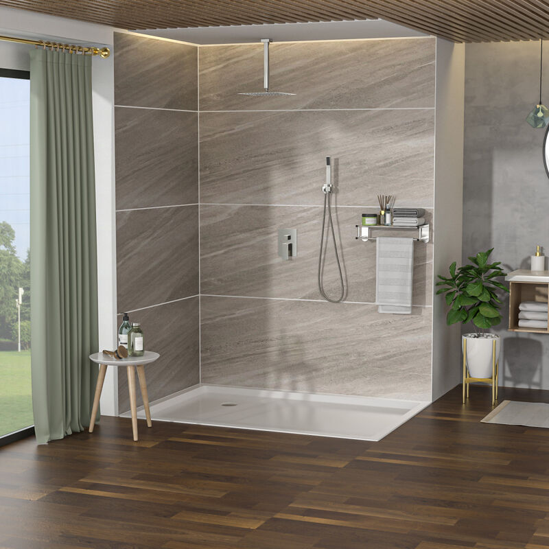 Ceiling Shower Set - 16 Inch Square Shower Set, Dual Shower Heads, Brushed Nickel