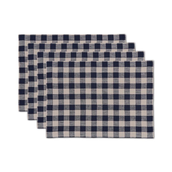 Solino Home 100% Pure Linen Placemats 14 x 19 Inch Set of 4 | Morgan Check