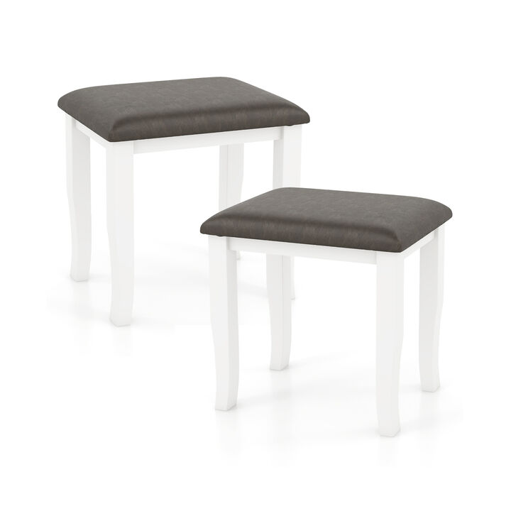 Set of 2 Faux Leather Vanity Stools Stylish Chairs for Makeup Room and Living Room Use