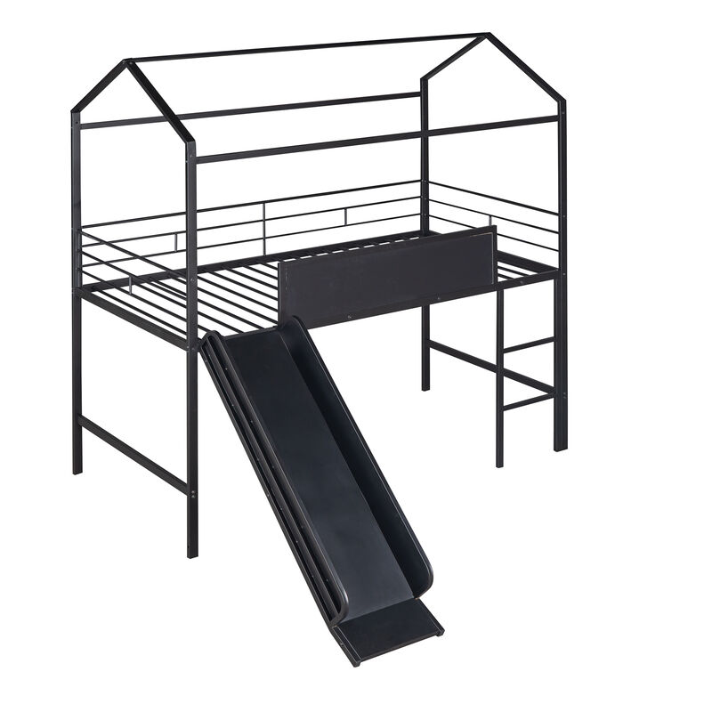 Merax Metal House Bed Loft Bed with Slide